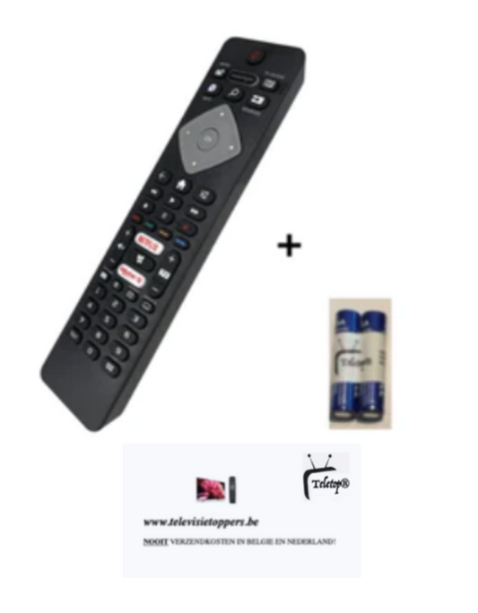Afstandsbediening met Netflix en Rakuten tv voor Philips smart televisies + 2 batterijen Teletop®